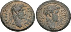 Roman Provincial LYDIA, Germe. Titus & Domitian. As Caesars, AD 69-79 and AD 69-81. Æ (18mm, 3.58 g, 10h). Laureate head of Titus right; two grain ears to right / Laureate head of Domitian right. RPC 