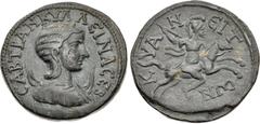 Roman Provincial LYCIA, Cyane. Tranquillina. Augusta, AD 241-244. Æ (32mm, 20.52 g, 12h). Draped bust right, wearing stephane, set on crescent / Warrior on horseback right, about to hurl spear. von Au
