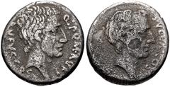 Roman Republican Q. Pompeius Rufus. 54 BC. AR Denarius (16mm, 4.03 g, 11h). Rome mint. Bare head of the consul Q. Pompeius Rufus right / Bare head of Sulla right. Crawford 434/1; Sydenham 908; Pompeia