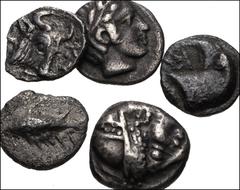 Large Lots GREEK. Miscellaneous. Lot of thirteen (13) AR fractions. Includes: SICILY, Himera. Circa 530-483/2 BC. AR Obol. HGC 2, 427 // Kamarina. Circa 461-440/35 BC. AR Litra. HGC 2, 536 // MACEDON,