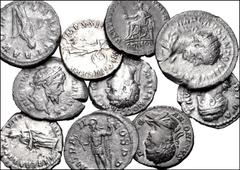 Large Lots ROMAN. Imperial. Lot of thirty-three (33) AR denarii and antoniniani. Includes: Various issues from the Rome mint, all denarii except as noted. Vitellius // Vespasian (3 coins) // Domitian 