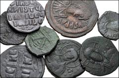 Large Lots BYZANTINE. Early Empire. Lot of eighteen (18) Æ denominations. Includes: Mostly Anonymous issues (5). Includes follis of Anastasius I, 16 nummi of Justinian I and half follis of Justin II. 