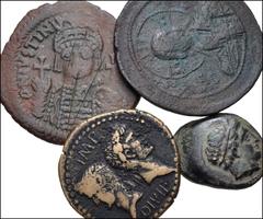 Large Lots MIXED. Greek–Byzantine. Lot of four (4) bronze coins. Includes: GREEK: Kings of Macedon. Philip II. Æ 21mm // ROMAN PROVINCIAL. Gaul, Nemausus. Augustus & Agrippa. Æ 28mm // Justinain I. Æ 