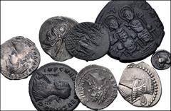 Large Lots MIXED. Greek–Byzantine. Lot of eight (8) coins. Includes: GREEK: Cilicia, Kelenderis. AR Obol. SNG BN 81-4 // ORIENTAL GREEK: Mithradates III. AR Drachm. Sellwood 31.6 // Pakoros I. AR Drac