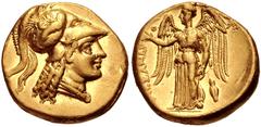 Greek KINGS of MACEDON. Alexander III 'the Great'. 336-323 BC. AV Stater (17mm, 8.53 g, 10h). Tarsos mint. Struck under Balakros or Menes, circa 332/1-327 BC. Helmeted head of Athena right, griffin on