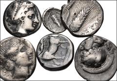 Large Lots GREEK. Magna Graecia & Sicily. Lot of six (6) silver coins. Various types and denominations. Includes: Neapolis (2) // Nola // Metapontion (3). Average Fine. LOT SOLD AS IS, NO RETURNS. Six