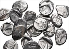 Large Lots GREEK. Asia Minor. Lot of twenty (20) AR Tetrobols of Phaselis in Lycia. All coins: Circa 500-440 BC. AR Tetrobol. Prow of galley / Stern of galley. Fine to VF. LOT SOLD AS IS, NO RETURNS. 