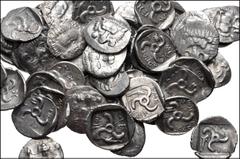 Large Lots GREEK. Asia Minor. Lot of fifty (50) Mithrapata AR Diobols. All coins: DYNASTS of LYCIA, Mithrapata. Circa 390-370 BC. AR Diobol. Facing lion's scalp / Triskeles within incuse square; vario