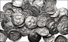 Large Lots GREEK. Asia Minor. Lot of fifty (50) Mithrapata AR Diobols. All coins: DYNASTS of LYCIA, Mithrapata. Circa 390-370 BC. AR Diobol. Facing lion's scalp / Triskeles within incuse square; vario