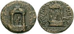 TRACHONITIS, Panias. Diva Poppaea and Diva Claudia. Died AD 65 and AD 63. Æ 20mm (5.31 g). Struck under Nero, circa AD 65. Distyle temple with seated figure of Poppaea / DIVA CLAVD NER F, hexastyle te