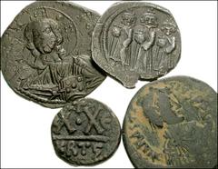 [Byzantine]MIXED LOT Lot of four Byzantine. Heraclius. 610-641 AD. AR Hexagram. Heraclius, Heraclius Constantine, and Heraclonas standing facing / Cross potent over globe. VF, hoard patina, scrapes //