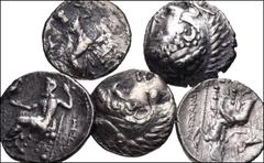 Large Lots CELTIC. Eastern European. Lot of five (5) AR Tetradrachms imitating Alexander III 'the Great'. All coins: Eastern Europe(?). Circa 2nd century BC. AR Tetradrachm. Head of Herakles right, we