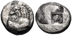 Greek THRACE, Chersonesos. Circa 500 BC. AR Obol (8.5mm, 0.88 g). Forepart of lion right, head left / Quadripartite incuse square. Cf. HGC 3, 1435–5 (diobol and hemiobol). Near VF. Extremely rare as a
