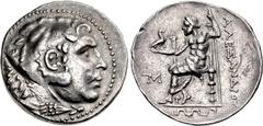 Greek IONIA, Magnesia ad Maeandrum. Circa 225-200 BC. AR Tetradrachm (30mm, 16.94 g, 1h). In the name and types of Alexander III of Macedon. Head of Herakles right, wearing lion skin / Zeus Aëtophoros