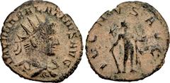 Roman Imperial Vabalathus. Usurper, AD 268-272. Antoninianus (19mm, 3.02 g, 12h). Antioch mint, 2nd officina. 2nd emission, March-May AD 272. Radiate, draped, and cuirassed bust right / Hercules stand