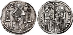 World BULGARIA, Second Empire. Mihail Asen III Šišman. 1323–1330. AR Groš (20mm, 1.76 g, 6h). Uncertain mint. Christ enthroned facing; x to inner right / Tsarina and Mihail Šišman standing facing, hol