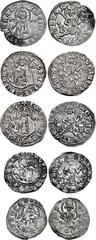 World BULGARIA, Second Empire. Ivan Sracimir. 1356–1397. Lot of five (5) AR Groši. All coins: Vidin mint. Facing bust of Christ / Ivan Sracimir enthroned facing, holding lis-tipped scepter and akakia.