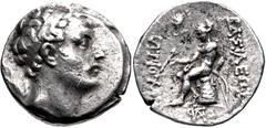 Greek SELEUKID EMPIRE. Antiochos IV Epiphanes. 175-164 BC. AR Tetradrachm (26mm, 16.97 g, 12h). Seleukeia on the Tigris mint. Diademed head right / Apollo Delphios seated left on omphalos, testing arr