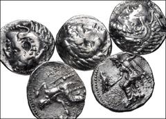 Large Lots CELTIC. Lot of five (5) AR Tetradrachms imitating Alexander III 'the Great'. Includes: Eastern Europe(?). Circa 2nd century BC. AR Tetradrachm. Head of Herakles right, wearing lion skin / Z