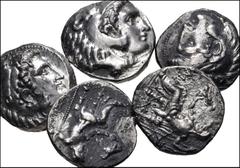 Large Lots CELTIC. Lot of five (5) AR Tetradrachms imitating Alexander III 'the Great'. Includes: Eastern Europe(?). Circa 2nd century BC. AR Tetradrachm. Head of Herakles right, wearing lion skin / Z