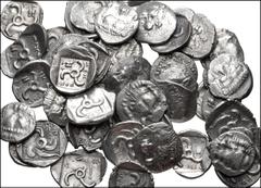 Large Lots GREEK. Asia Minor. Lot of fifty (50) Mithrapata AR Diobols. All coins: DYNASTS of LYCIA, Mithrapata. Circa 390-370 BC. AR Diobol. Facing lion's scalp / Triskeles within incuse square; vario