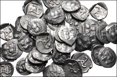 Large Lots GREEK. Asia Minor. Lot of fifty (50) Mithrapata AR Diobols. All coins: DYNASTS of LYCIA, Mithrapata. Circa 390-370 BC. AR Diobol. Facing lion's scalp / Triskeles within incuse square; vario