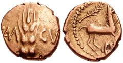 CELTIC BRITAIN, Trinovantes & Catuvellauni. Cunobelin. Circa AD 10-43. AV Quarter Stater (11mm, 1.34 g, 2h). CAM CV[N], Ear of grain / CVN, horse right; branch above. Van Arsdell 2017; SCBC 295. VF, r