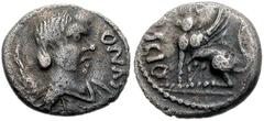 CELTIC BRITAIN, Trinovantes & Catuvellauni. Cunobelin. Circa AD 10-43. AR Unit (12mm, 1.28 g, 1h). CVNO, Winged, draped bust right / [TA]SCIO, Sphinx left. Van Arsdell 2057; SCBC 313. VF, a little por