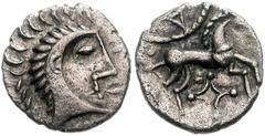 CELTIC BRITAIN, Iceni. Queen Boudicca. Circa AD 61. AR Unit (13mm, 1.16 g, 1h). Celticized head right / Celticized horse right. Van Arsdell 7906; SCBC 434. Good VF, toned. From the Andrew Wayne Collec