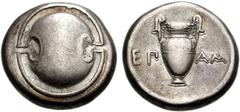 BOEOTIA, Thebes. Circa 395-338 BC. AR Stater (21mm, 12.06 g). Epa(minondas), magistrate. Boeotian shield / Amphora; EΠ-AM across field. Hepworth 31; BMC p. 82, 136. VF, well centered. Ex Classical Num