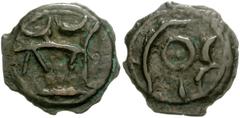 CELTIC BRITAIN, Cantii. Uninscribed. Circa 100-30 BC. Cast Potin 18mm (1.76 g, 9h). Outline of head left; prominent central pellet / Lines representing bull charging right; central pellet. Van Arsdell