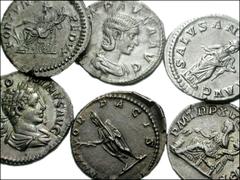 [Roman Imperial]LOT of six AR Denarii. Septimius Severus. 193-211 AD.Laureate head right / Fortuna seated left, holding rudder and cornucopiae. RSC 181 // Same / Septimius, veiled, togate, standing fa