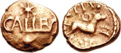 CELTIC, Britain. Atrebates & Regni. Eppillus. Circa 10 BC-AD 10. AV Quarter Stater (1.15 g, 6h). Calleva mint. CALLEV, star above and below / EPPI, hound running right; annulet above, rosette below. V