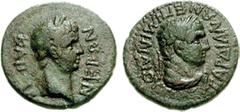 LYDIA, Sardes. Nero. AD 54-68. Æ 17mm (3.77 g, 12h). Minidius, strategus for the second time. Struck circa AD 60. Laureate head of Nero right / Laureate head of beardless Herakles right, wearing lion’
