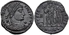 Roman Imperial Constantius II. AD 337-361. Æ Centenionalis (22mm, 5.72 g, 1h). Siscia mint, 1st officina. Struck AD 350. Pearl-diademed, draped, and cuirassed bust right; A to left, star to right / Co