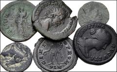 Large Lots MIXED. Greek to Roman Imperial. Lot of six (6) bronze issues. Includes: GREEK: IBERIA, Punic Iberia. MHC 116; ACIP 585 // CARTHAGE. Second Punic war. Mint on Sardinia. CNP 377l; SNG Copenha