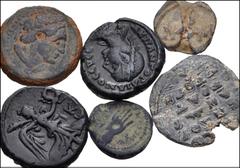 Large Lots MIXED. Greek to Byzantine. Lot of six (6) bronze and lead issues. Includes: GREEK: Nabataea. Malichos I. Æ. Meshorer, Nabataea 17A or 19; HGC 10, 685; DCA 966 // Ptolemy III. Æ. Svoronos 87