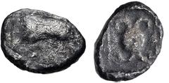 Greek DYNASTS of LYCIA. Uncertain dynast. Circa 490/80-440/30 BC. AR Hemistater (16mm, 5.30 g). Uncertain design (degraded die) / Central round shield decorated with triskeles, set on tetraskeles; all