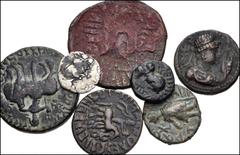 Large Lots CENTRAL ASIAN. Miscellaneous. Lot of seven (7) bronze and silver issues. Includes: Kushans. 'Heraios'. AR Obol // Soter Megas. Æ Tetradrachm (2) // Same. Fractional Æ // Vima Kadphises. Æ T