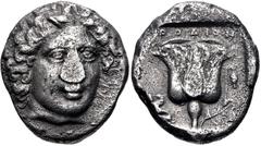Greek ISLANDS off CARIA, Rhodos. Rhodes. Circa 408/7-404 BC. AR Tetradrachm (23mm, 14.55 g, 12h). Head of Helios facing slightly right / Rose in profile, with bud to right; to left, sphinx seated left