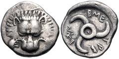 Greek DYNASTS of LYCIA. Trbbenimi. Circa 390-375 BC. AR Sixth Stater (13.5mm, 1.46 g). Wedrei mint. Facing lion scalp / Triskeles. Cf. Müseler VIII, 25–7 (third staters); cf. SNG von Aulock 4215 (same