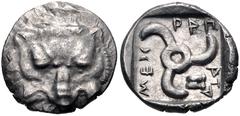 Greek DYNASTS of LYCIA. Mithrapata. Circa 390-370 BC. AR Sixth Stater (12.5mm, 1.43 g). Uncertain mint. Lion scalp facing / Triskeles; astragalos in one section; all within incuse square. Müseler VII 