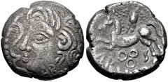 Celtic GAUL, Central. Bituriges Cubi. 1st century BC. AR Stater (18mm, 5.68 g, 3h). Head left, AB on neck; floral ornament to left / Horse running right; eagle above, three annulets and ABV[DOD] below