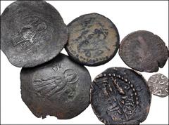 Large Lots MIXED. Central Asian–Islamic. Lot of fourteen (14) AR, BI, and Æ denominations. Includes: Central Asia: one Æ issue each of Abdagases, Huvishka, and Nezak Huns and one AR drachm of Husrav (