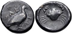 Greek SICILY, Akragas. Circa 480/478-470 BC. AR Didrachm (18.5mm, 8.08 g, 5h). Sea eagle standing right / Crab. Westermark, Coinage, Group IV, 253 (O86/R174); HGC 2, 99. Fine, find patina. Ex J. Eric 