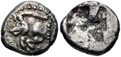 Greek DYNASTS of LYCIA. Uncertain dynast. Circa 520-470/60 BC. AR Sixth Stater – Diobol (9.5mm, 1.10 g). 'Predynastic' period or Protodynastic Group A. Forepart of boar left / Incuse square. Cf. Falgh