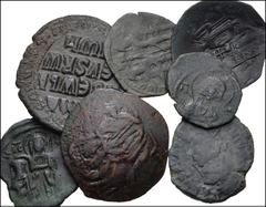 Large Lots BYZANTINE. Lot of seven (7) bronzes. Includes: Justinian I. 527-565. Æ Decanummium. Carthage mint. Dated RY 14 (540/1). DOC 298; MIBE 199; SB 269. Fine, dark green to black patina with ligh