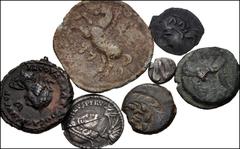 Large Lots MIXED. Greek–Roman Imperial. Lot of seven (7) bronze, silver, and lead issues. Includes: GREEK: Cimmerian Bosporos, Pantikapaion. Æ // Judaea, Hasmoneans. Mattathias Antigonos (Mattatayah).