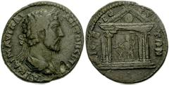 LYDIA, Dioshieron. Marcus Aurelius. AD 161-180. Æ 33mm (23.32 g). Laureate, draped and cuirassed bust right, seen from behind / ΔIOC-IE-PEI-TΩN, Zeus seated left, holding patera and sceptre, within te