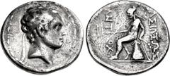 Greek SELEUKID EMPIRE. Antiochos IV Epiphanes. 175-164 BC. AR Tetradrachm (28mm, 15.21 g, 12h). Barbarous imitation of Antioch on the Orontes mint issue. Diademed head right / Apollo Delphios, testing
